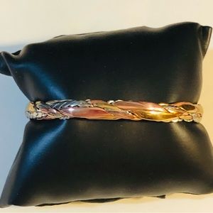 Sterling Silver Copper Brass Hammered Braided Cuff Bracelet Native American Vtg